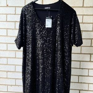 Plus 20/22 black sequence dress by Ulla Popken. NWT.